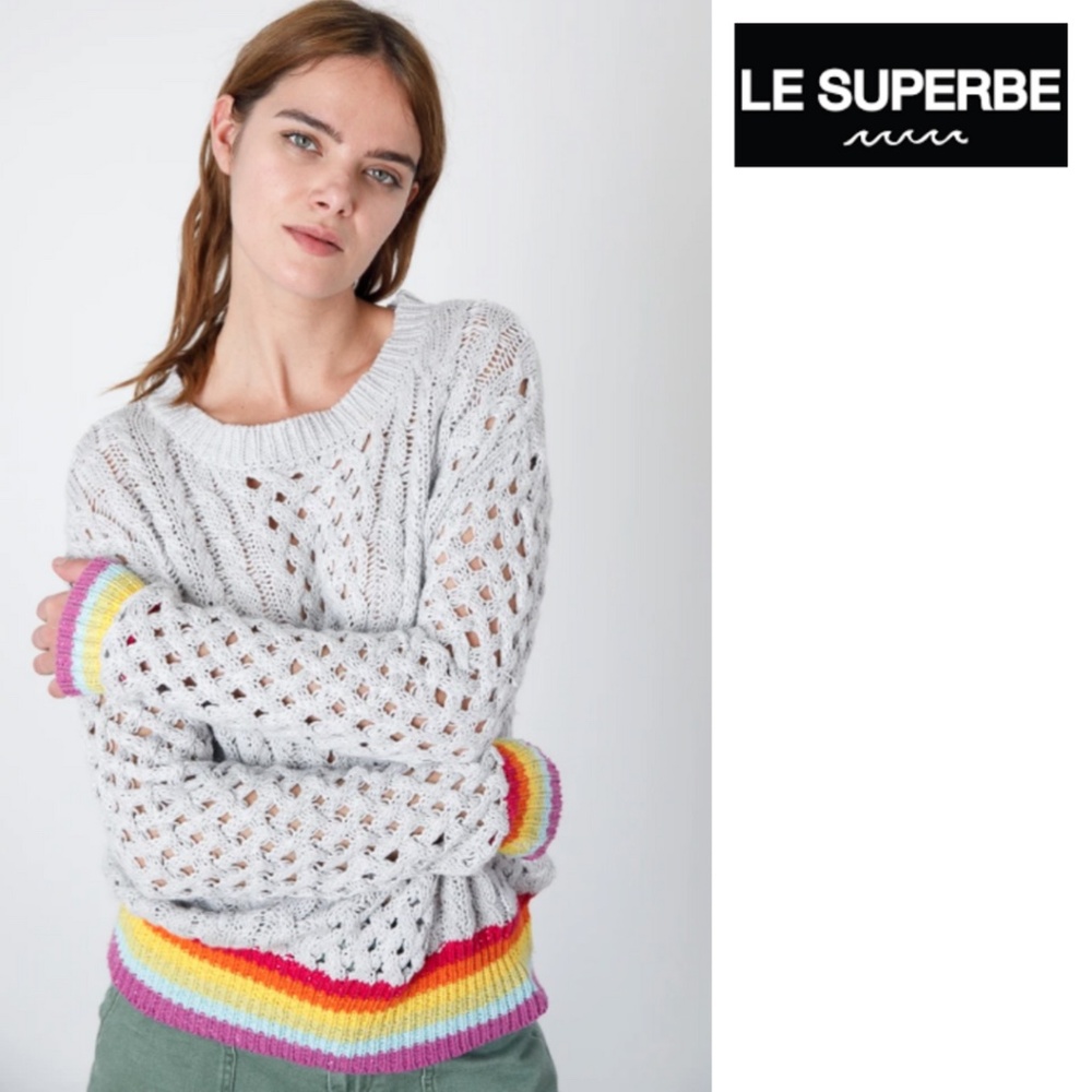 Le Superbe Silver Lining Rainbow Cuff Cashmere Blend Sweater